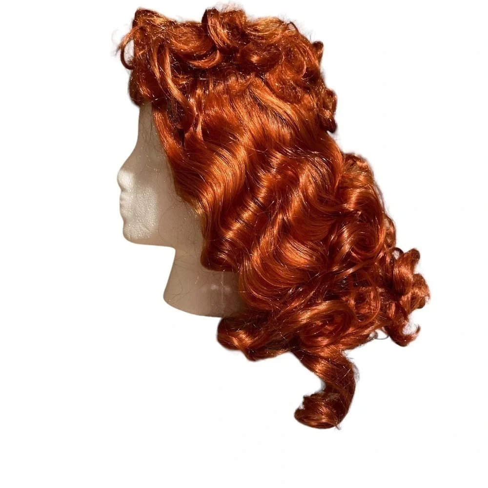 Red Synthetic Curly Hair with Bangs Cosplay Halloween Little Mermaid Ariel